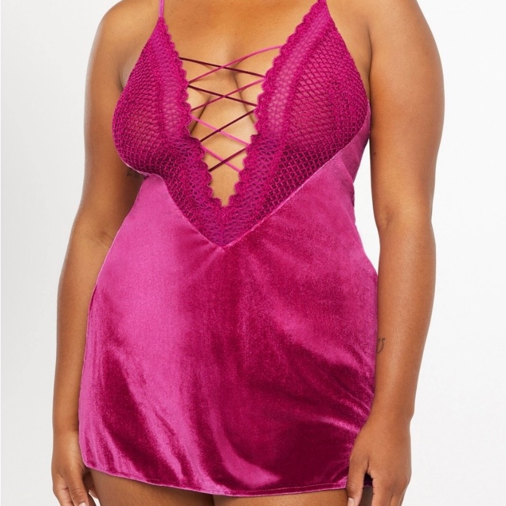 Savage X Fenty Velvet Vixen Slip Dress 2X Chenille Lace Purple Heat Goth Glam